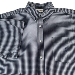 Walt Disney World Shirt Mens XL Navy Gingham Check Short Sleeve Mickey Mouse